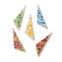 Pendenti di perle di vetro placcato, con i risultati in lega oro chiaro, charms triangolo, colore misto, 57x18x3.5mm, Foro: 1.2 mm