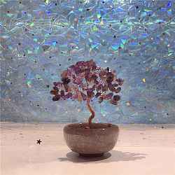Chips de amatista natural árbol de la vida decoraciones, Base de cuenco de cerámica con alambre de cobre, regalo de piedra energética feng shui para mujeres y hombres, meditación, 50x80mm