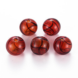 Perles de globe en verre soufflé à la main transparent, avec de la poudre de paillettes, rayure, ronde, firebrick, 19.5~20.5mm, Trou: 1.5~20.5mm