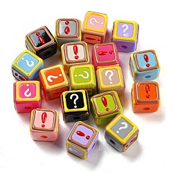 Opaque Acrylic European Beads, with Enamel, Large Hole Beads, Cube with Question Mark & Exclamation Mark, Mixed Color, 14.2x18.6x18.6mm, Hole: 4mm