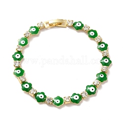 Armband aus Eisenklee und quadratischen Gliederketten mit Zahnstangenbeschichtung, Emaille-Evil-Eye-Armband mit klaren Zirkonia für Frauen, golden, grün, 7-7/8 Zoll (20 cm)
