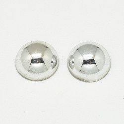 UV Plated Acrylic Beads, Half Drilled, Dome/Half Round, Silver, 14x7mm, Hole: 1.4mm