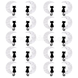 20 Stück undurchsichtige Acryl-Anhänger, schwarze Katze, die auf dem Halbmond sitzt, bezaubert, für Schmuck, Halskette, Ohrring, Handwerk, weiß, 36x28 mm, Bohrung: 1.3 mm