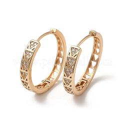 Brass Micro Pave Cubic Zirconia Hoop Earrings, Hollow Triangle, Light Gold, 25x26.5x4mm