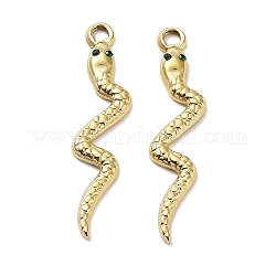 Ion Plating(IP) 304 Stainless Steel Pendants, with Emerald Rhinestone, Snake Charm, Real 18K Gold Plated, 39x8.5x2.5mm, Hole: 3mm