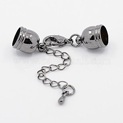Brass Chain Extender, with Cord Ends and Lobster Claw Clasps, Gunmetal, 35mm long, cord end: 7mm wide, 10mm long, hole: 5.5mm
