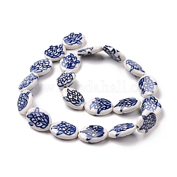 Handmade Porcelain Beads Strands, Blue and White Pocerlain, Oval with Flower Pattern, Dark Blue, 19~19.5x14~14.5x5~6mm, Hole: 1.9mm, about 20pcs/strand, 149.61''(380cm)