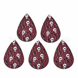 Ciondoli in ferro verniciato a spruzzo, stile gommato, 3d stampato, modello di stampa del teschio di halloween, lacrima, indian rosso, 27.5x18x0.5mm, Foro: 1.2 mm