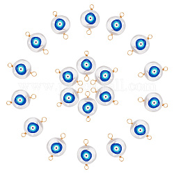 arricraft 20 Pcs Evils Eye Connector Charms, Blue Flat Round Imitation Pearl Connectors 3D Printed Evils Eye Plastic Links Beads Pendadnts with Copper Wire for Jewelry Making