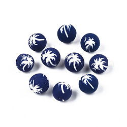 Бусины из полимерной глины , круглый с кокосовой пальмой, темно-синий, 9~10x9~10 мм, отверстие : 1.2 мм