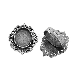 Vintage base anillo de hierro componentes del anillo de dedo de acero, sin plomo y cadmio, plata antigua, 17x5mm, bandeja ovalada: 18x13 mm