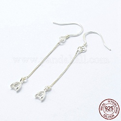 925 Sterling Silver Earring Hooks Findings, , with Box Chain & Pendant Bails, Silver, 50x0.8mm, 20 Gauge, Pin: 0.8mm
