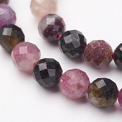 Natural Tourmaline Bead Strands, Faceted, Round, 6mm, Hole: 1mm, about 64pcs/strand, 15.5 inch
