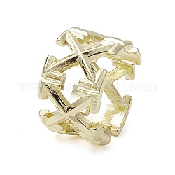 Rack Plating Brass Cuff Rings, Hollow Arrow, Real 18K Gold Plated, US Size 7 1/4(17.5mm)