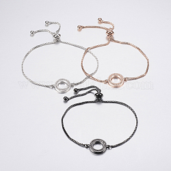 Bracelets bolo extensibles en laiton avec zircon cubique de micro pavé, Bracelets coulissants, avec des chaînes de boîte en laiton, anneau, couleur mixte, 10-1/4 pouce (260 mm)