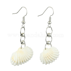 Nautural Shell Dangle Earrings, Iron Drop Earrings, White, 49x20~22.5mm