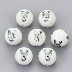 Electroplate Glass Beads, Round with Constellations Pattern, Green Plated, Scorpio, 10mm, Hole: 1.2mm