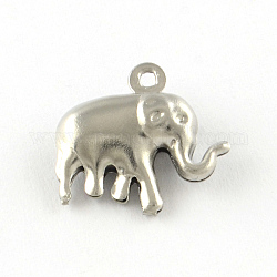 Elefante 201 pendenti di fascino in acciaio inossidabile, superficie liscia, cavo, cavo, colore acciaio inossidabile, 14.5x15x5mm, Foro: 1.5 mm