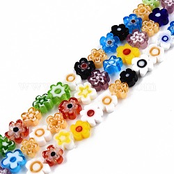 Chapelets de perle de millefiori en verre manuelles, patron de prune, couleur mixte, 6~7x6~8x2.5~3mm, Trou: 1mm, Environ 63~65 pcs/chapelet, 15.55 pouce ~ 15.94 pouces (39.5~40.5 cm)