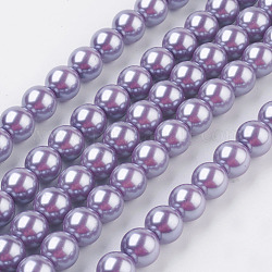 Hebras redondas de perlas de vidrio teñido ecológico, Grado A, cordón de algodón rosca, violeta, 10mm, agujero: 0.7~1.1 mm, aproximamente 42 pcs / cadena, 15 pulgada