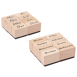 Tampons en bois olycraft, avec du caoutchouc, rectangle avec semaine, autre motif, 32x14.5x24mm, 2 modèles, 1 boîte / motif, 2boxes / set
