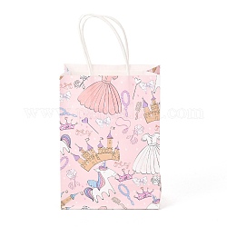 Rectangle avec des sacs-cadeaux en papier à motifs de château et de robe, avec poignées, sacs à provisions, rose, 30x15x0.2 cm, 10 pcs /sachet 