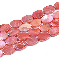 Shell perle d'acqua dolce fili, ab colore, tinto, ovale, salmone, 13~15x10~11x2~3mm, Foro: 1 mm, circa 26~28pcs/filo, 15.5 pollice