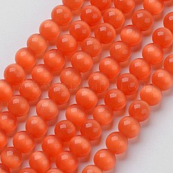 Cat Eye Beads, Round, Orange Red, 8mm, Hole: 1mm, about 15.5 inch/strand, about 49pcs/strand