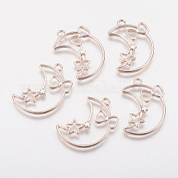 Alloy Open Back Bezel Pendants, For DIY UV Resin, Epoxy Resin, Pressed Flower Jewelry, Moon with Star, Rose Gold, 34x23x2mm, Hole: 2.5mm