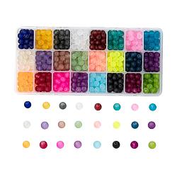 Perles de verre transparentes 24 couleurs, pour la fabrication de bijoux en perles, mat, ronde, couleur mixte, 8mm, Trou: 1.3~1.6mm, à propos 30pcs / couleur, 24 couleurs, 720 pcs / boîte