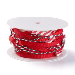 Cordón de poliéster, para la decoración de la fiesta de navidad, con cordón de algodón y fornituras de madera, bastones de caramelo, rojo, 2~6mm, aproximamente 5 m / rollo