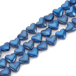 Electrochapa no-granos de hematites sintético -magnéticos hebras, corazón, azul chapado, 6x5.5x3mm, agujero: 1 mm, aproximamente 70 pcs / cadena, 15.7 pulgada