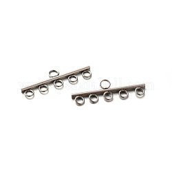 1 to 5 201 Stainless Steel Chandelier Components Links, 5-Strand Reducer Connector, Stainless Steel Color, 8.5x27x1.5mm, Hole: 2mm and 3mm