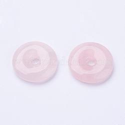 Colgantes naturales de cuarzo rosa, donut / pi disc, ancho de la rosquilla: 11~12 mm, 28~30x5~6mm, agujero: 6 mm