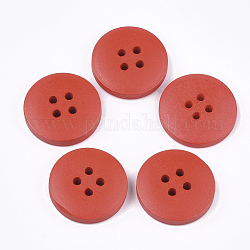 Botones de madera pintados, 4 agujero, plano y redondo, rojo, 20x4mm, agujero: 2 mm