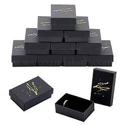 Hobbiesay 12pcs boîtes d'emballage de bijoux en carton, avec une éponge à l'intérieur, pour les bagues, petites montres, colliers, des boucles d'oreilles, bracelet, rectangle avec motif d'estampage doré, noir, 8.1x5.2x2.8 cm