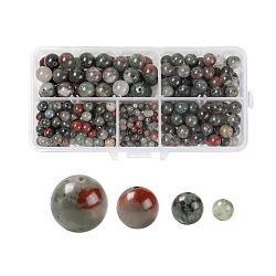 340 pièces 4 tailles perles de pierre de sang africaines naturelles, perles de pierre d'héliotrope, ronde, 4mm / 6mm / 8mm / 10mm, Trou: 1mm