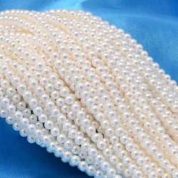 Tondo guscio fili di perle perla, bianco, 3mm, Foro: 0.5 mm, circa 122pcs/filo, 15.74 pollice