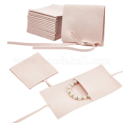Borse personalizzate per gioielli in velluto di fibra, quadrato con coulisse, peachpuff, 8x8cm