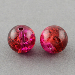 Spray Painted Crackle Glass Beads Strands, Round, Two Tone, FireBrick, 12mm, Hole: 1.3~1.6mm, about 66pcs/strand, 31.4 inch