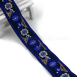 Flat Ethnic Style Embroidery Polyester Ribbons, Jacquard Ribbon, Garment Accessories, Blue, 1-1/4 inch(33mm), about 7.66 Yards(7m)/pc