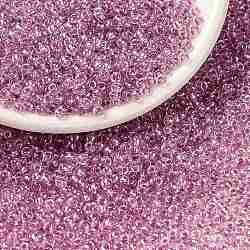 MIYUKI Round Rocailles Beads, Japanese Seed Beads, 8/0, (RR1524) Sparkling Peony Pink Lined Crystal, 3mm, Hole: 1.1mm, about 422~455pcs/10g