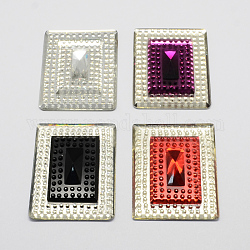 Rectangle Resin Cabochons, Silver Bottom Plated, Mixed Color, 44.5x34.5x7mm, about 80pcs/bag