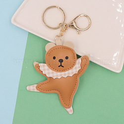 Schlüsselanhänger mit tanzendem Bären aus PU-Leder, mit  eisernem Zubehör, kantille, für Damentaschen-Autoschlüsseldekorationen, Schokolade, 14 cm