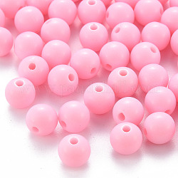 Opaque Acrylic Beads, Round, Pearl Pink, 8x7mm, Hole: 2mm