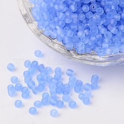 8/0 dépoli perles rocailles rondes en verre, bleuet, taille: environ 3mm de diamètre, Trou: 1 mm, environ 1101 pcs/50 g