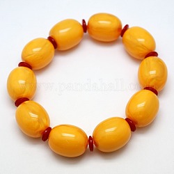 Extensibles élastique bijoux bouddhiste bracelets résine imitation cire d'abeille baril mala de perles, verge d'or, 64mm