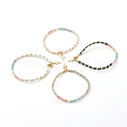 Bracelet de perles de graines de verre pour femme fille, bracelet avec breloque petite croix, or, couleur mixte, 7-1/2 pouce (19 cm)