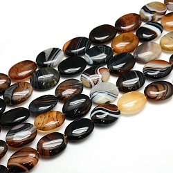 Natural Striped Agate/Banded Agate Oval Bead Strands, Dyed, Mixed Color, 25x18x7mm, Hole: 2mm, about 16pcs/strand, 15.74 inch