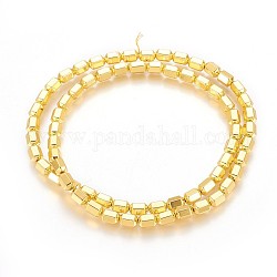 Electroplated Non-magnetic Synthetic Hematite Beads Strands, Long-Lasting Plated, Faceted Column, Golden Plated, 6x4mm, Hole: 0.5mm, about 68pcs/strand, 16.14 inch(41cm)